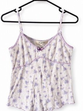 Purple Floral Lace-Trim Camisole Chemise - Lightweight Sleep Top